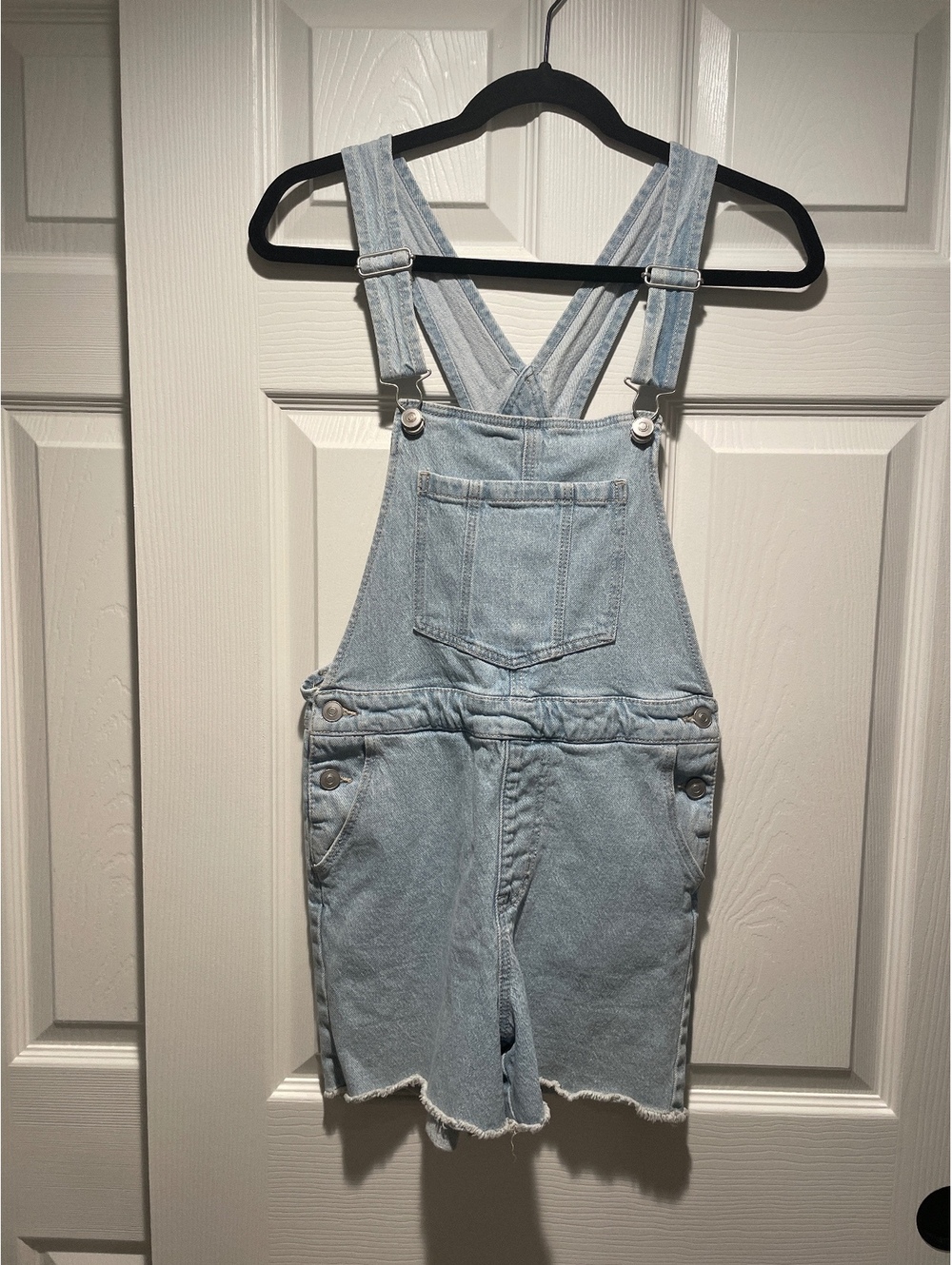 No Boundaries Denim Short Overalls Light Wash Raw Hem Overalls Size S 3-5